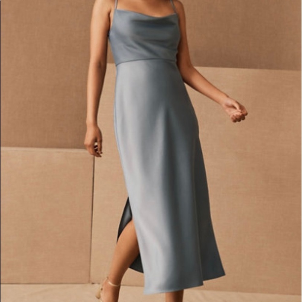 BHLDN Cali dress NEVER WORN, NWT, size 4, dusty blue bridesmaid dress, cowl neck